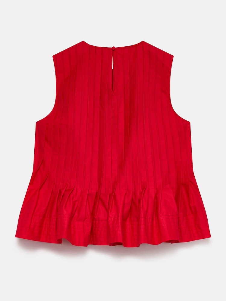 Mint Velvet Red Cotton Pleated Peplum Top - Image 4 of 4