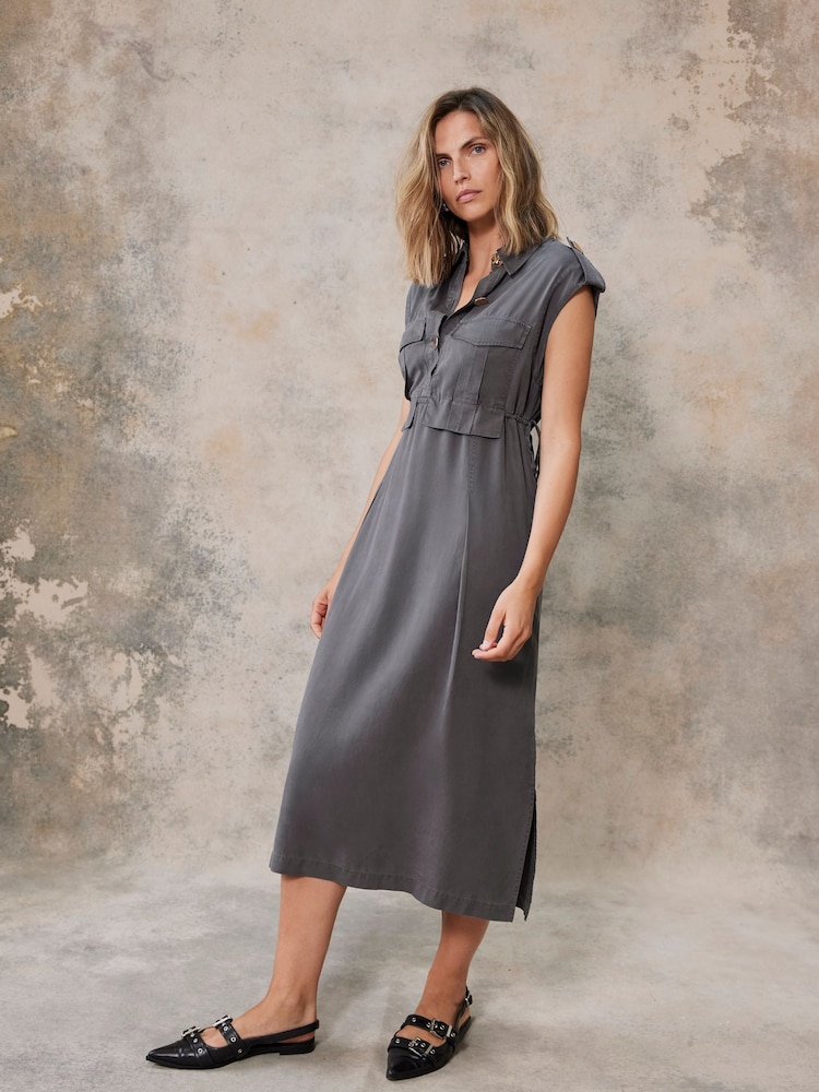 Mint Velvet Grey Utility Midi Shirt Dress - Image 1 of 4 Mint Velvet Grey Utility Midi Shirt Dress - Image 1 of 4