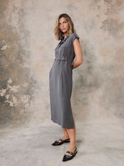 Mint Velvet Grey Utility Midi Shirt Dress - Image 2 of 4