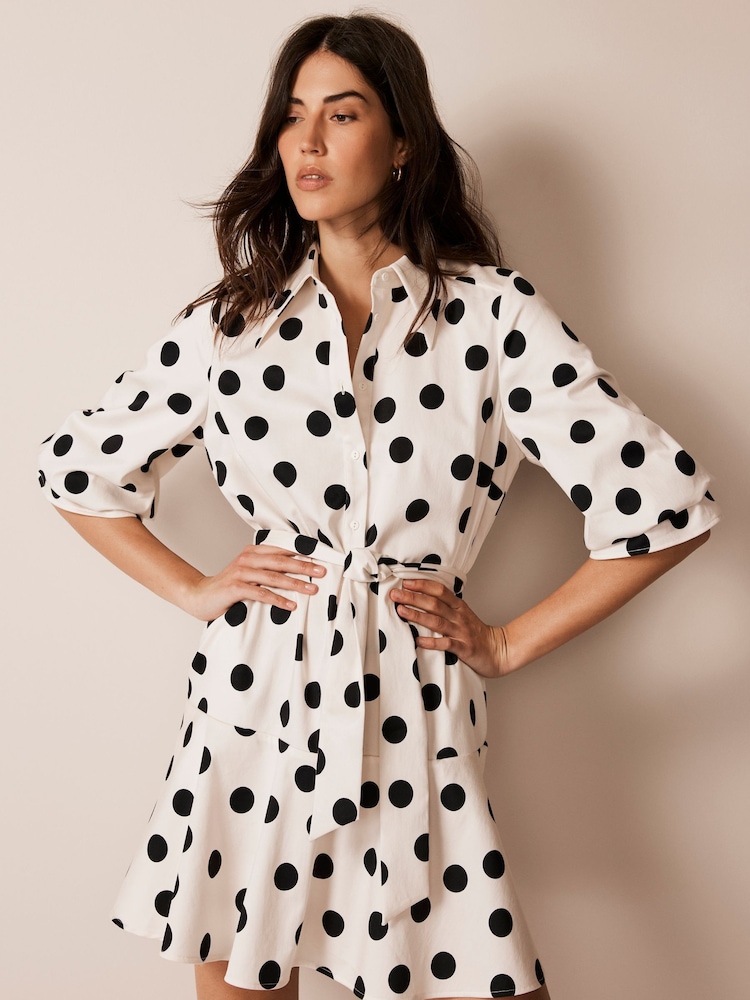 Mint Velvet Cream Cotton Blend Polka Dot Mini Dress - Image 1 of 4