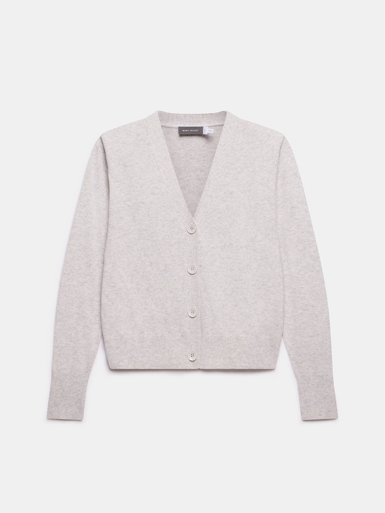 Mint Velvet Grey Shoulder Detail V-Neck Cardigan - Image 1 of 3