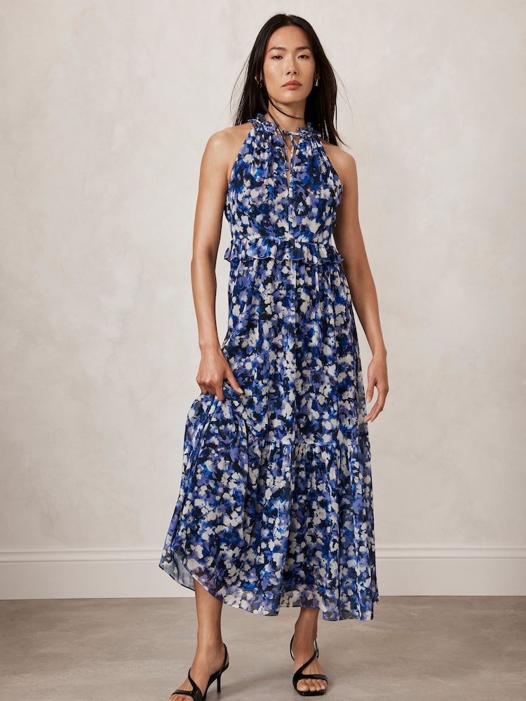 Mint Velvet Blue Abstract Print Maxi Dress - Image 1 of 4 Mint Velvet Blue Abstract Print Maxi Dress - Image 1 of 4