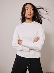 Mint Velvet White Structured Sleeve Sweatshirt - Image 1 of 4