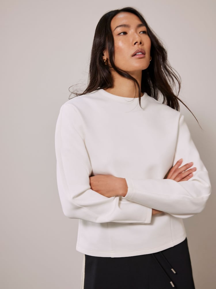 Mint Velvet White Structured Sleeve Sweatshirt - Image 2 of 4