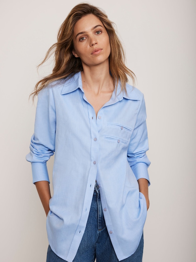 Mint Velvet Blue Pocket Detail Long Sleeved 100% Cotton Shirt - Image 1 of 4 Mint Velvet Blue Pocket Detail Long Sleeved 100% Cotton Shirt - Image 1 of 4