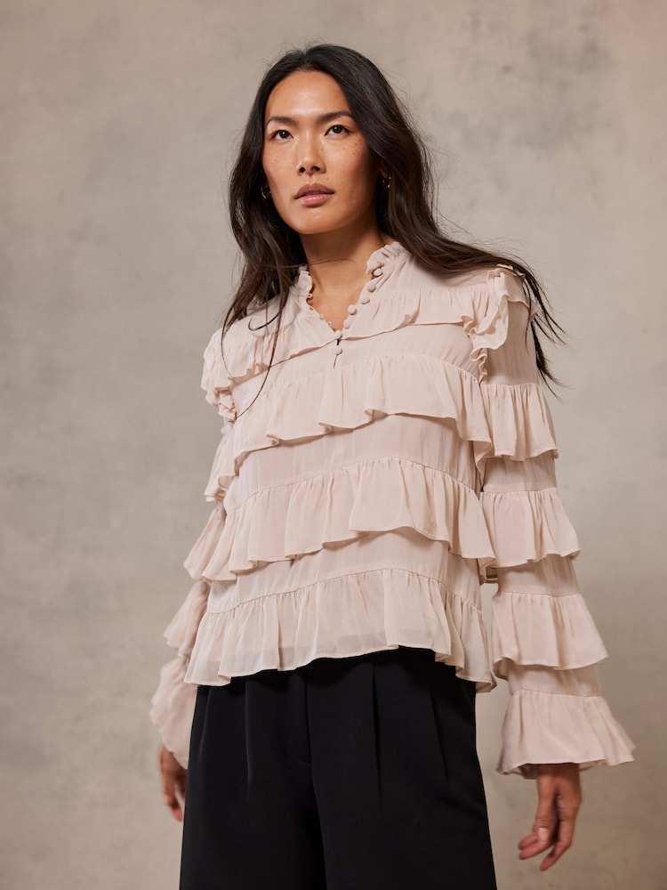 Mint Velvet Pink Tiered Ruffle Top - Image 1 of 4