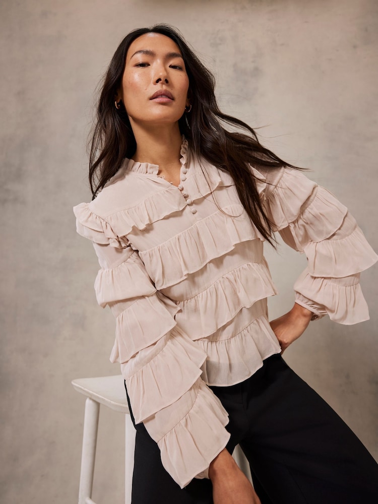 Mint Velvet Pink Tiered Ruffle Top - Image 2 of 4