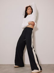 Mint Velvet Black Side Stripe Wide Trousers - Image 1 of 4
