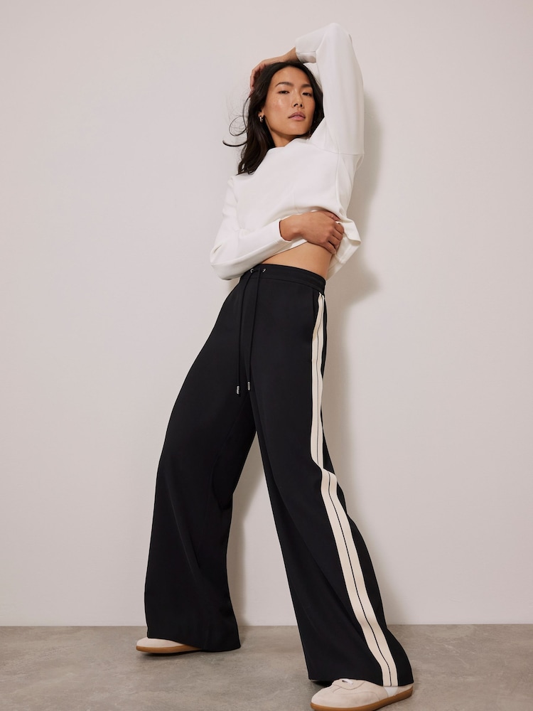 Mint Velvet Black Side Stripe Wide Trousers - Image 1 of 4