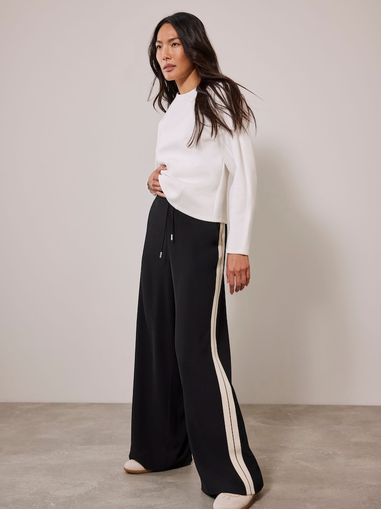 Mint Velvet Black Side Stripe Wide Trousers - Image 2 of 4