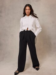 Mint Velvet Black Waist Detail Trousers - Image 1 of 6