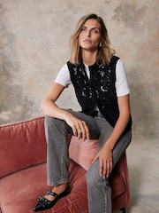 Mint Velvet Black Lace Sleeveless Jacket - Image 1 of 4