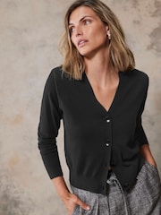 Mint Velvet Black Shoulder Detail V-Neck Cardigan - Image 1 of 4