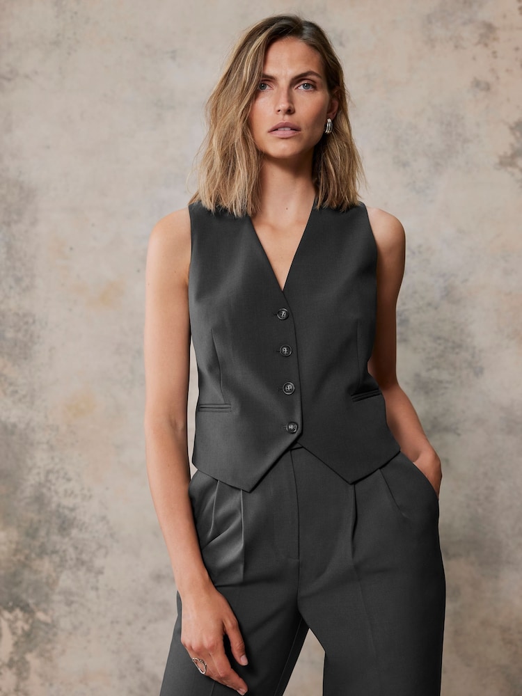 Mint Velvet Grey Fitted Waistcoat - Image 2 of 4 Mint Velvet Grey Fitted Waistcoat - Image 2 of 4