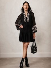 Mint Velvet Black Floral Print Mini Dress - Image 1 of 4