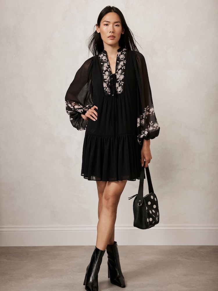 Mint Velvet Black Floral Print Mini Dress - Image 1 of 4