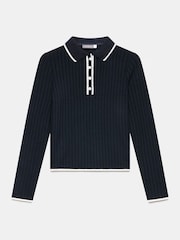 Mint Velvet Blue Contrast Trim Polo Shirt - Image 3 of 4