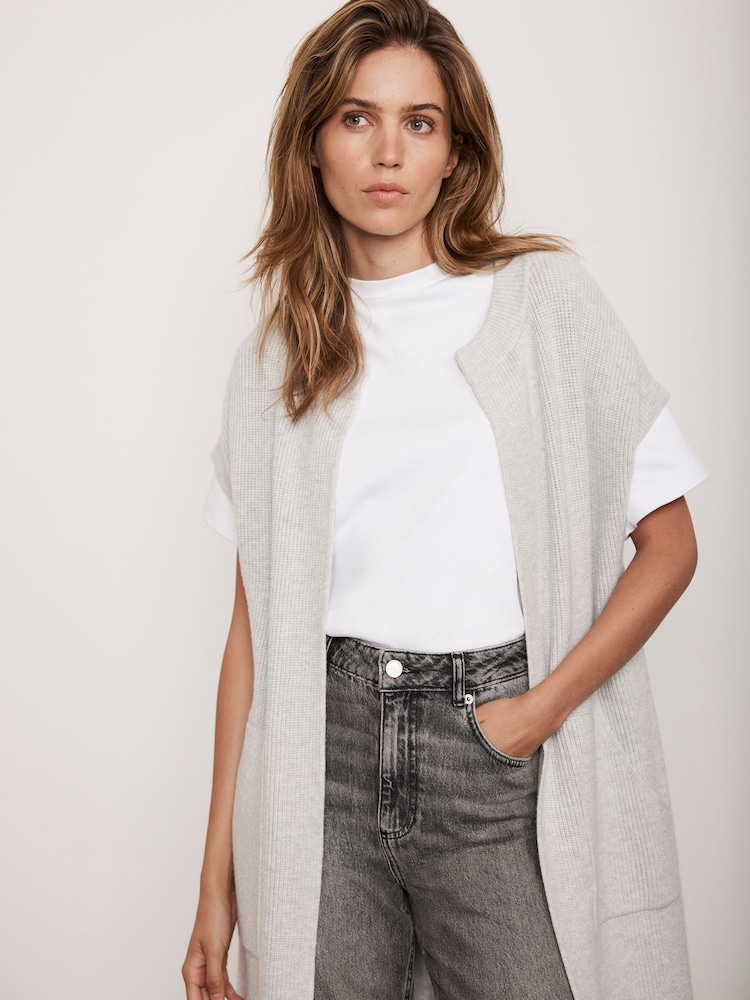Mint Velvet Grey Longline Wool Cotton Blend Cardigan - Image 2 of 4