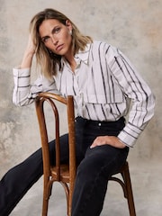 Mint Velvet White Printed Striped 100% Cotton Shirt - Image 1 of 4
