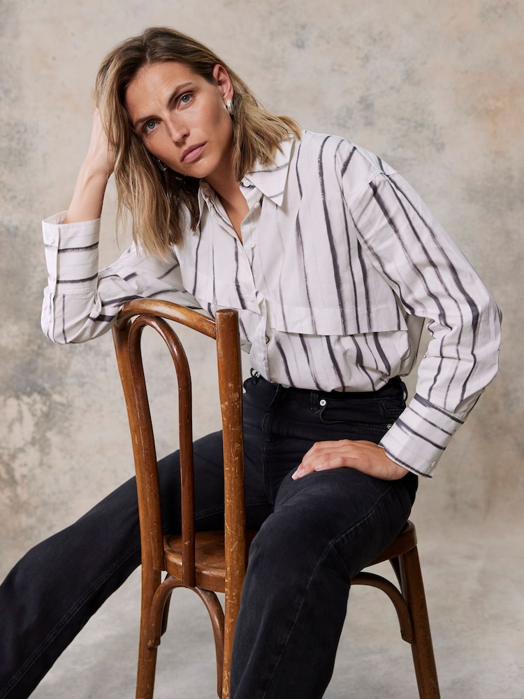 Mint Velvet White Printed Striped 100% Cotton Shirt - Image 1 of 4