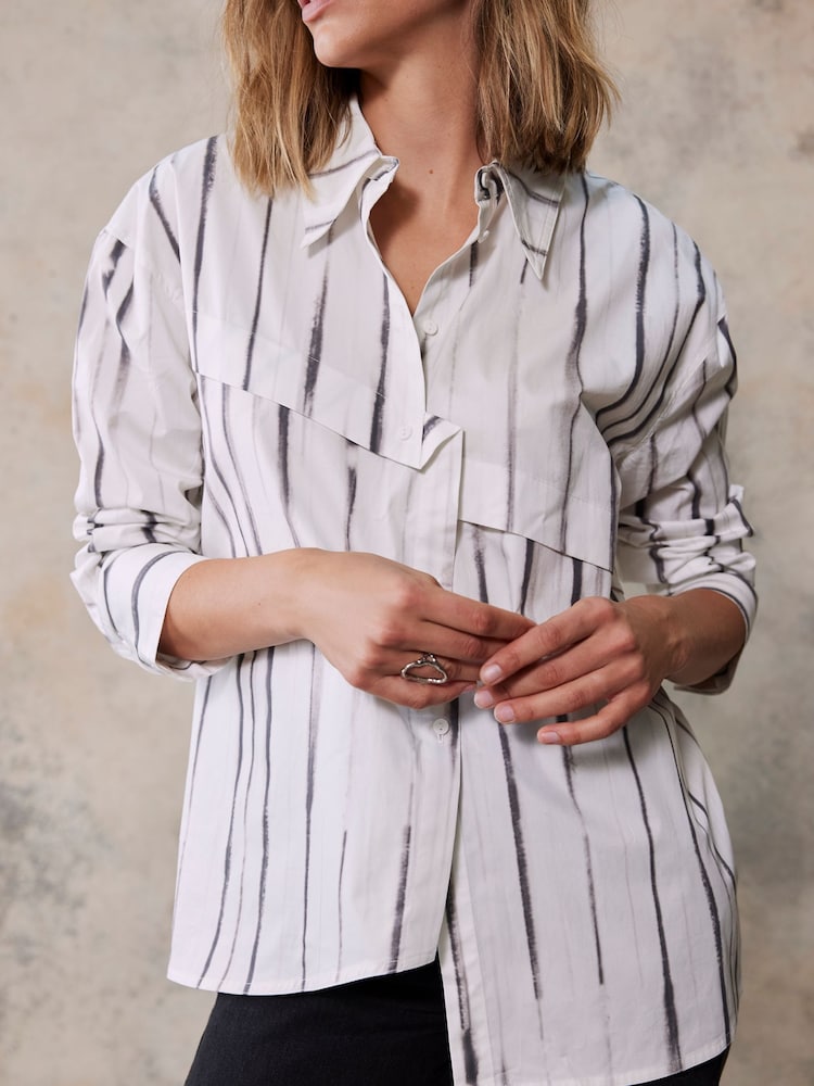 Mint Velvet White Printed Striped 100% Cotton Shirt - Image 2 of 4 Mint Velvet White Printed Striped 100% Cotton Shirt - Image 2 of 4