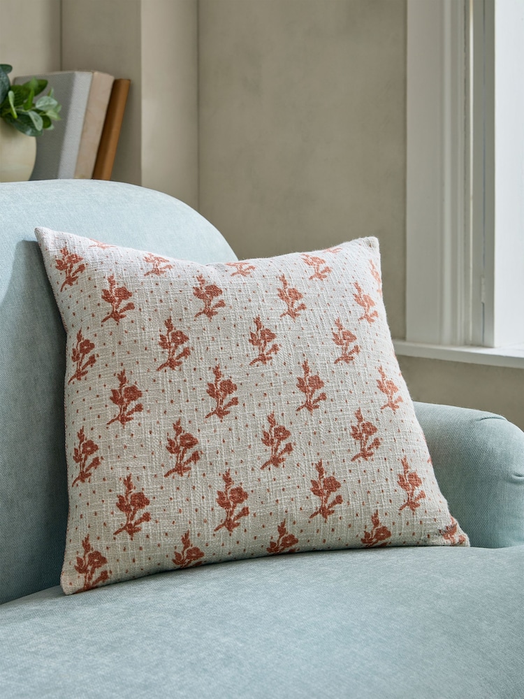 Laura Ashley Terracotta Orange Mountjoy Sprig 100% Cotton Cushion - Image 1 of 4 Laura Ashley Terracotta Orange Mountjoy Sprig 100% Cotton Cushion - Image 1 of 4
