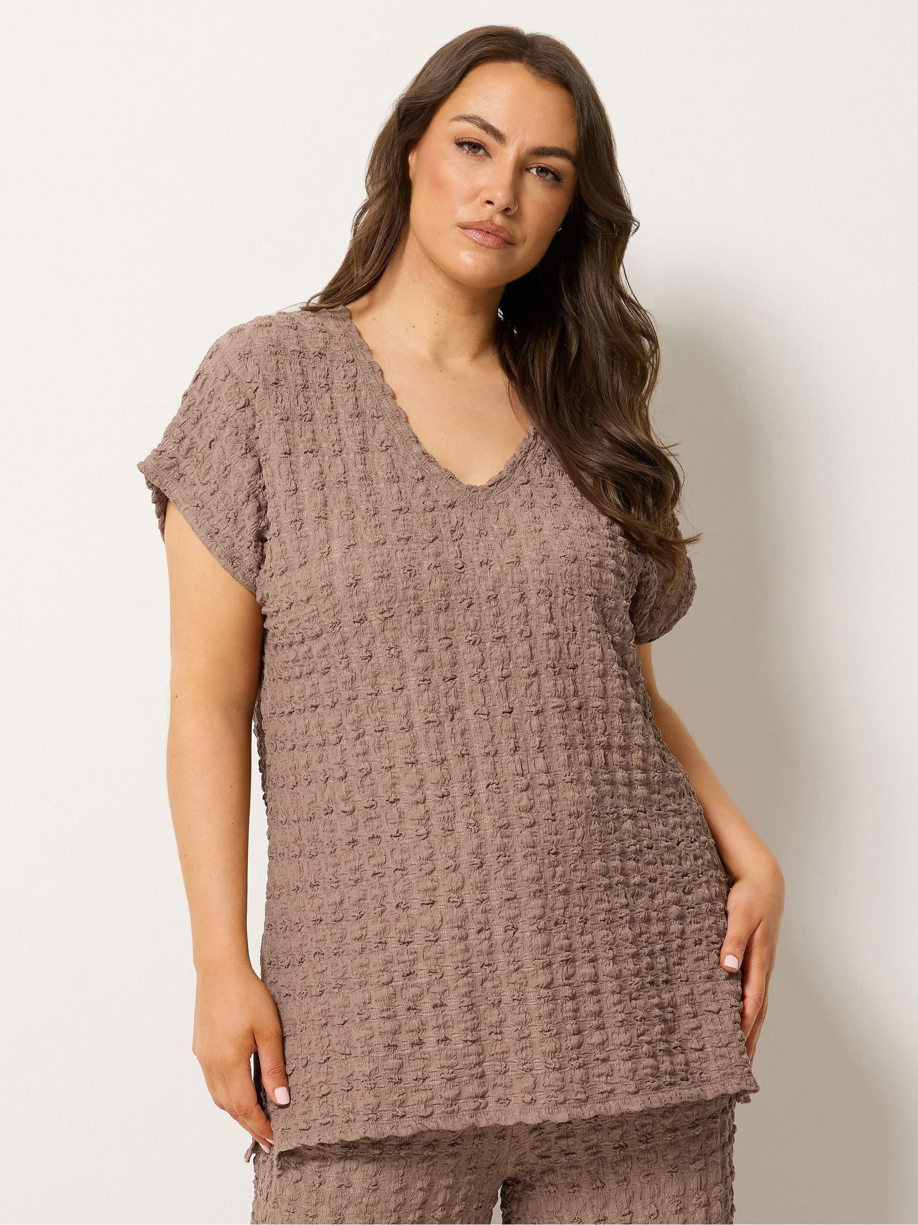 Yours Curve Women's Brown Bubble Textured T-Shirt