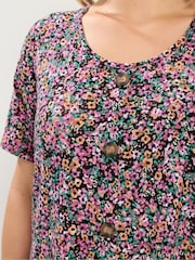 Yours Curve Pink Ditsy Floral Ribbed T-Shirt - Image 4 of 5