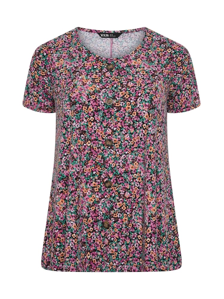 Yours Curve Pink Ditsy Floral Ribbed T-Shirt - Image 5 of 5 Yours Curve Pink Ditsy Floral Ribbed T-Shirt - Image 5 of 5