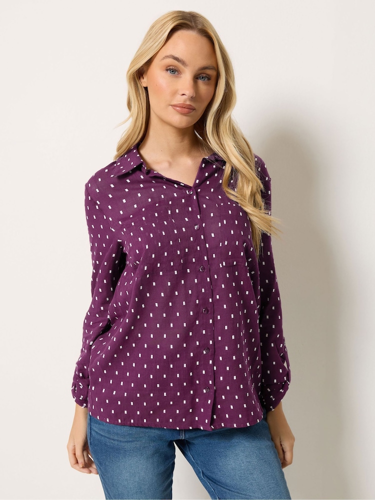 M&Co Purple Long Sleeve Dobby Shirt - Image 1 of 6