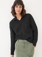 FatFace Black Bea Collar Jumper - Image 3 of 5