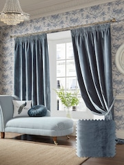 Laura Ashley Dark Seaspray Loretta Pencil Pleat Curtains - Image 1 of 4