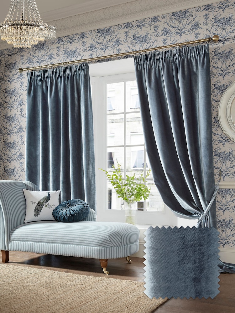 Laura Ashley Dark Seaspray Loretta Pencil Pleat Curtains - Image 1 of 4