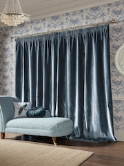 Laura Ashley Dark Seaspray Loretta Pencil Pleat Curtains - Image 2 of 4