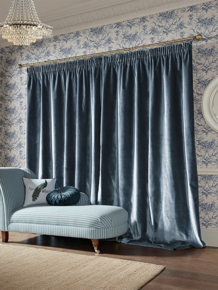 Laura Ashley Dark Seaspray Loretta Pencil Pleat Curtains - Image 2 of 4
