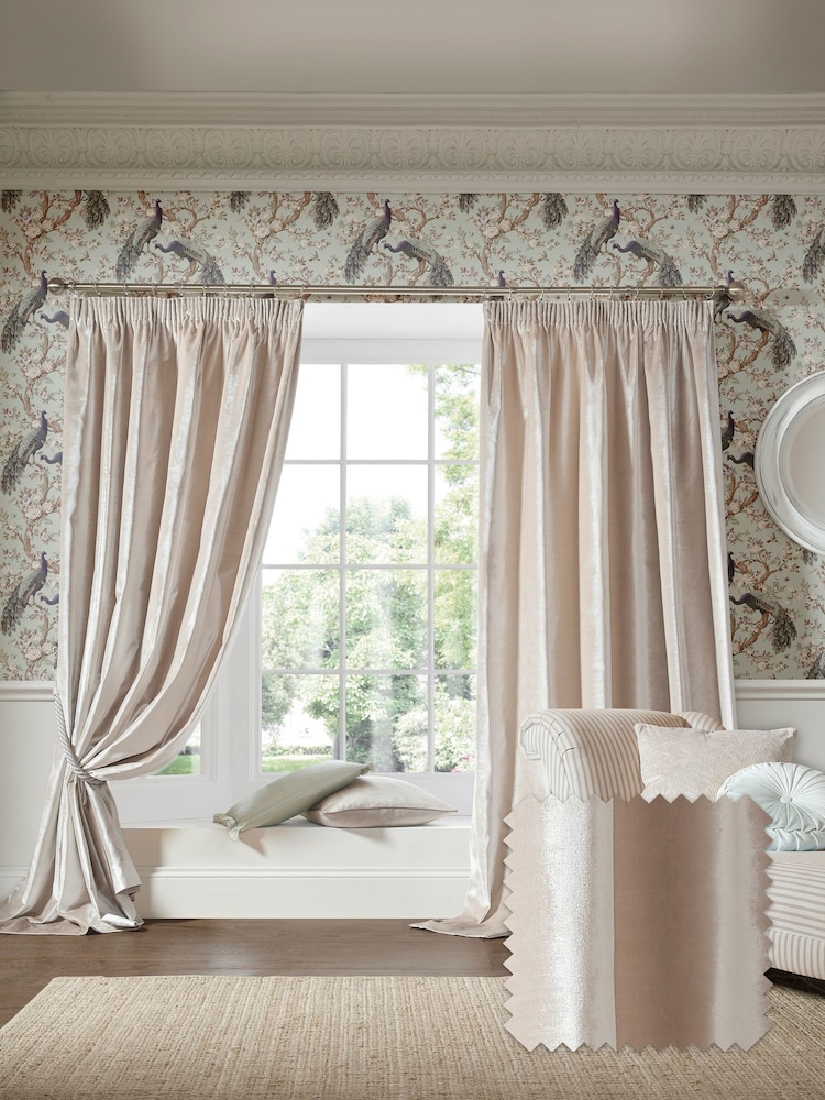Laura Ashley Pale Truffle Loretta Pencil Pleat Curtains - Image 1 of 4