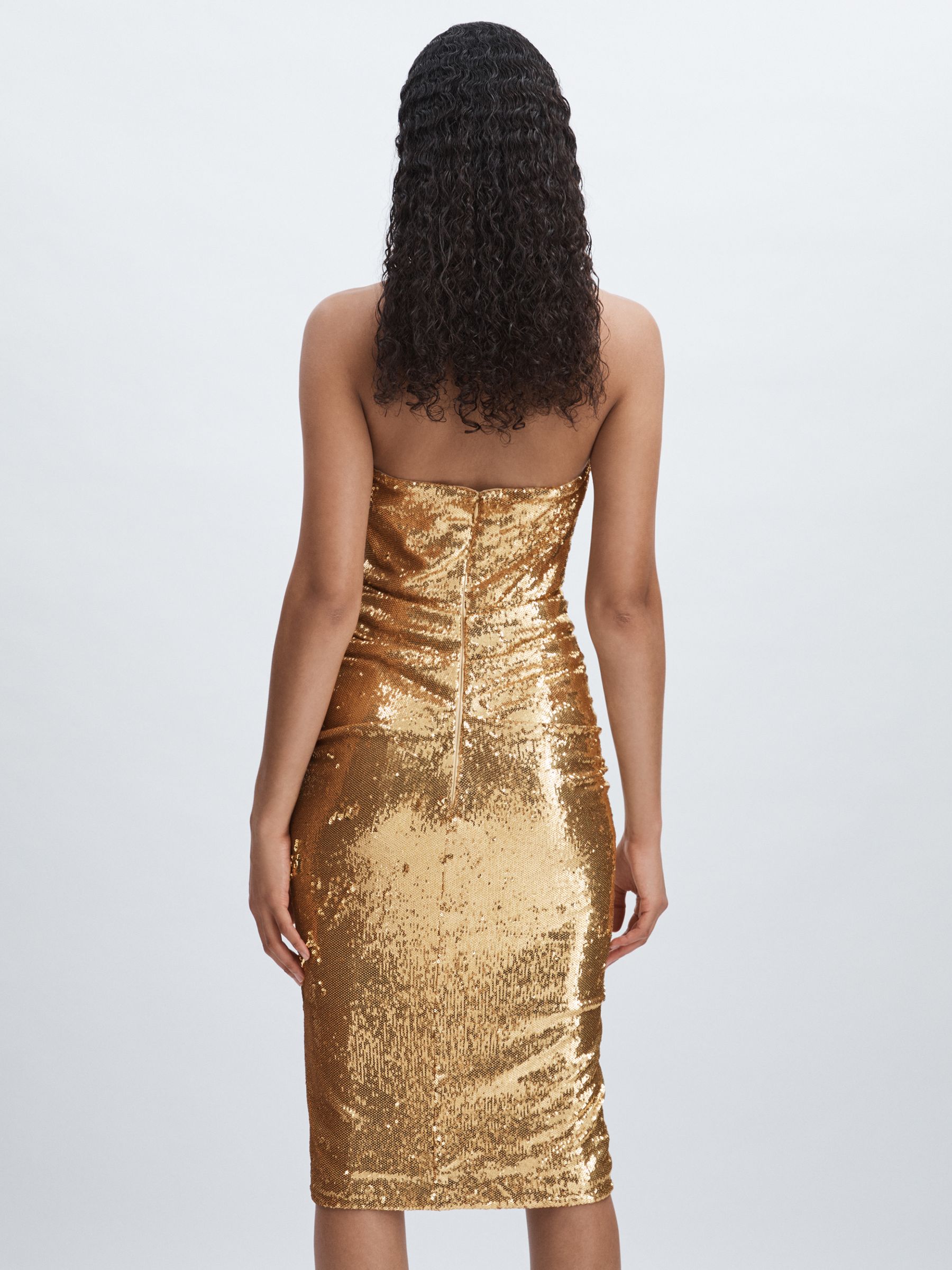 Buy Halston Gold Sequin Halterneck Plunge Dress from Next USA