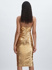 Halston Золотая пайетка Halterneck Plunge платья - Image 5 of 6