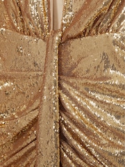 Halston Золотая пайетка Halterneck Plunge платья - Image 6 of 6