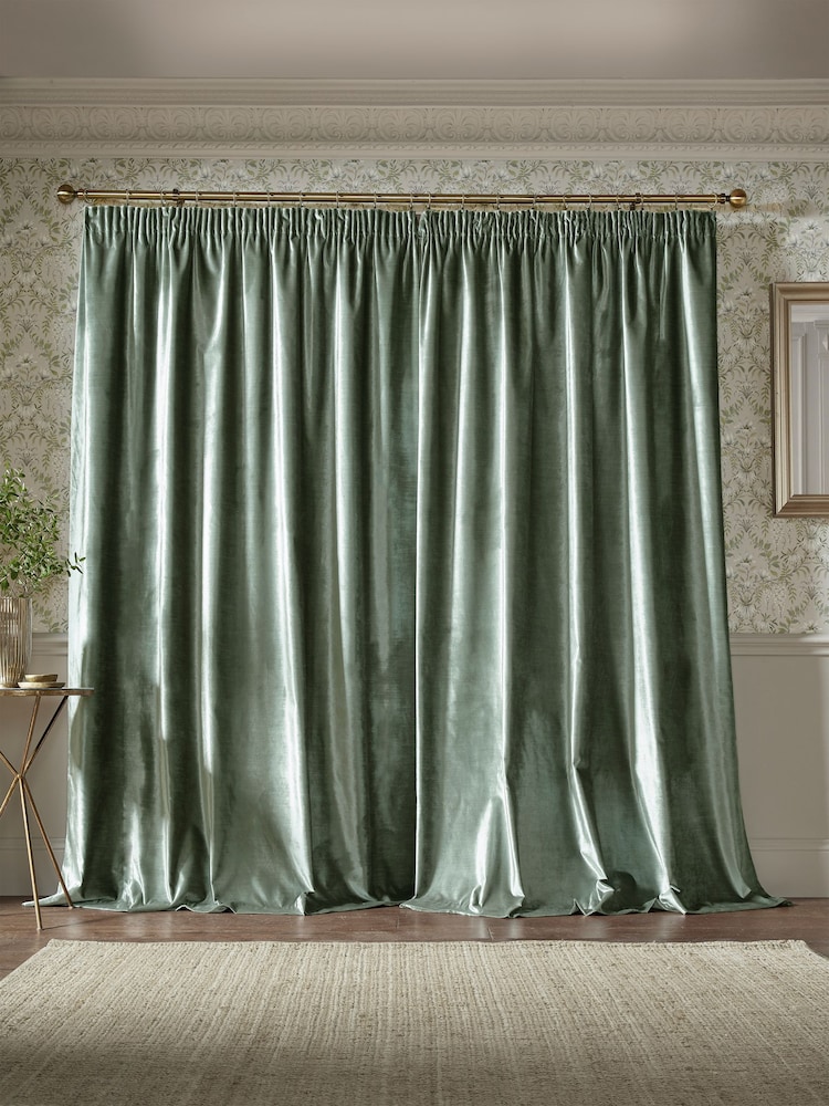 Laura Ashley Sage Green Loretta Pencil Pleat Curtains - Image 4 of 4