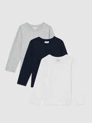 Reiss White/Soft Grey/Navy Fort 13-14 yrs Cotton-Jersey Long-Sleeve T-Shirts 3 Pack - Image 1 of 5