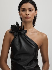 Halston Faux Leather One-Shoulder Maxi Dress - Image 4 of 6