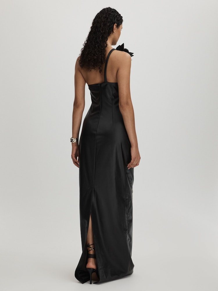 halston leather dress Halston Rhia One-Shoulder Faux Leather Column Gown