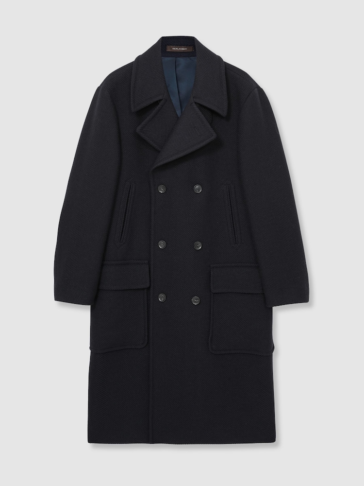 Oscar Jacobson Wool Herringbone Double-Breasted Coat - Image 2 of 6