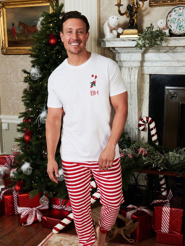 Mens Personalised Christmas Candy Cane Pyjamas by Stitch Style - Image 2 of 6