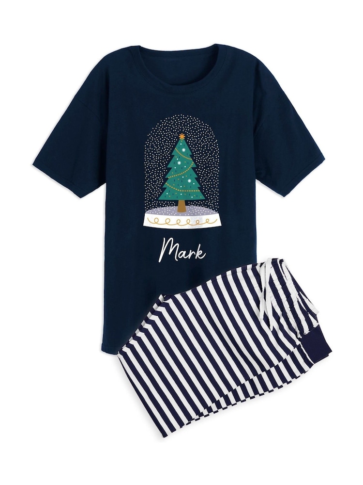 Mens Personalised Christmas Tree Snow Globe Pyjamas by Stitch Style - Image 1 of 4