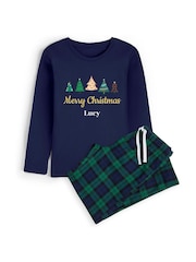 Boys Personalised Christmas Tree 100% Cotton Pyjamas by Stitch Style - Image 1 of 4