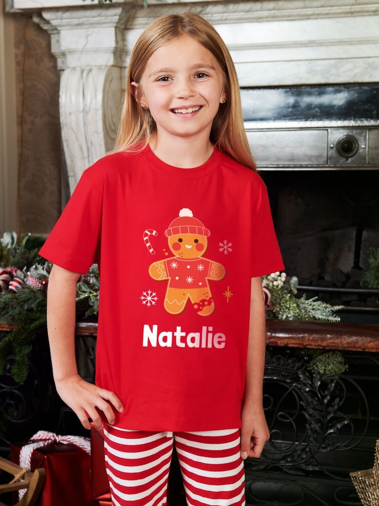 Older Kids Personalised Christmas Ginger Bread Pyjamas by Stitch Style - Image 1 of 5