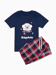 Girls Personalised Christmas Polar Bear 100% Cotton Pyjamas by Stitch Style - Image 1 of 5