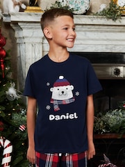 Stitch Style Boys Blue 100% Cotton Personalised Christmas Polar Bear Pyjamas - Image 1 of 5